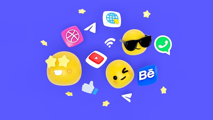 Kostenlose PSD 3d-hintergrund mit social-media-elementen