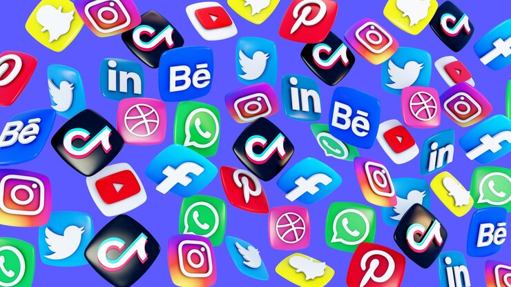Kostenlose PSD 3d-hintergrund mit social-media-elementen