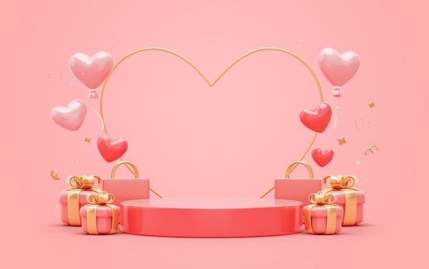 3D-Hintergrund mit Valentinstag-Verkauf