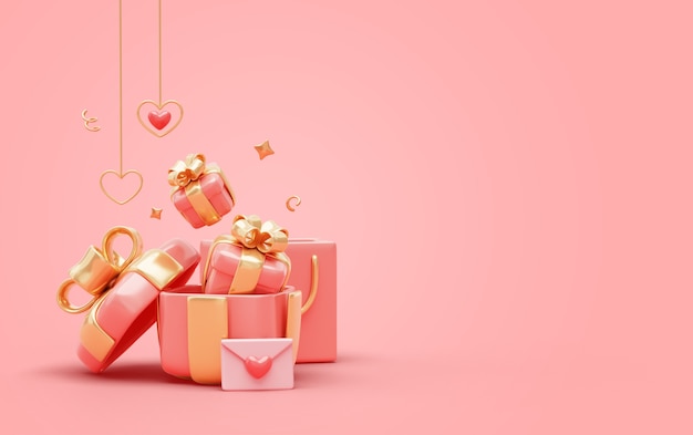 3D-Hintergrund mit Valentinstag-Verkauf
