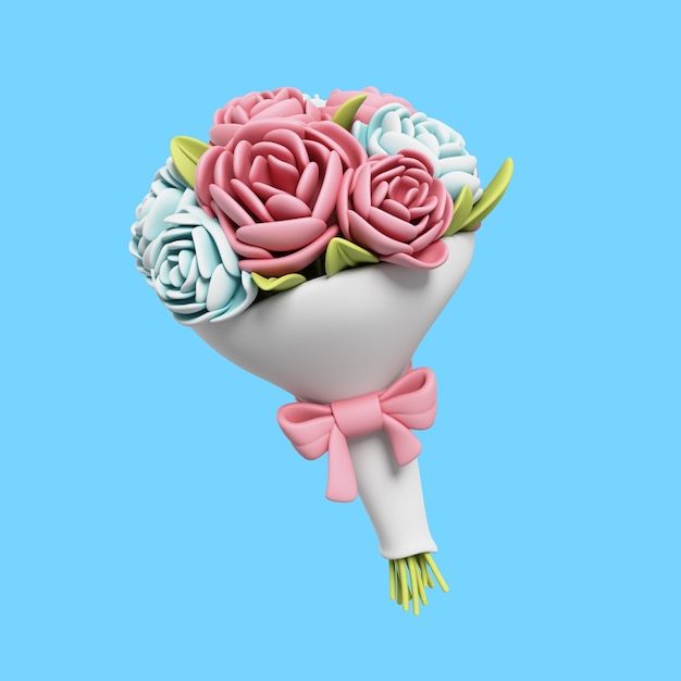 Kostenlose PSD 3d-hochzeitsillustration des blumenstraußes