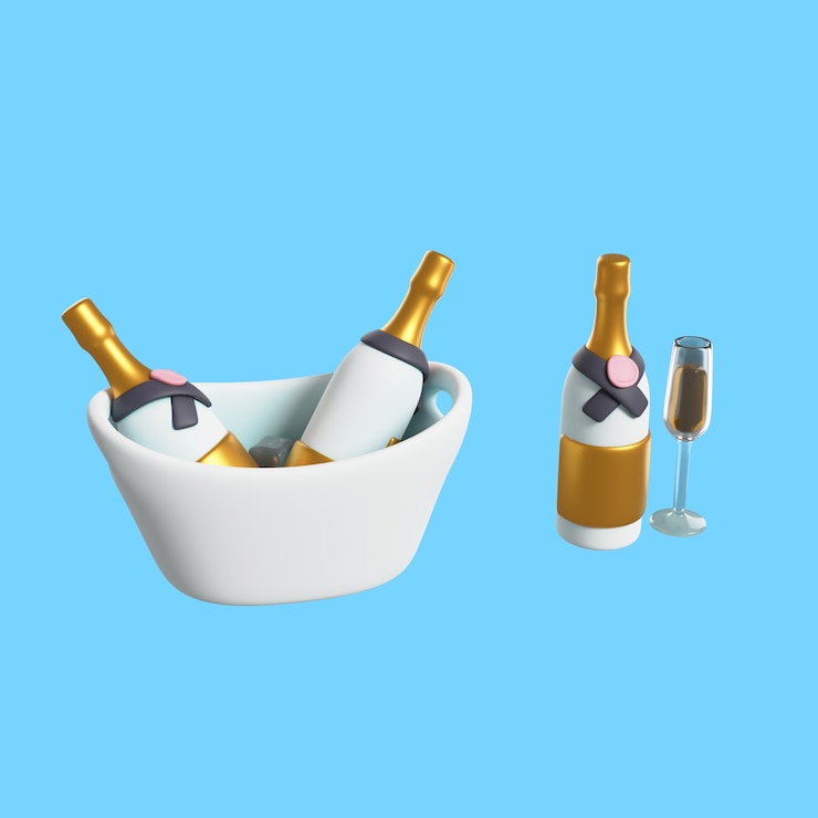 Kostenlose PSD 3d-hochzeitsillustration von champagnerflaschen