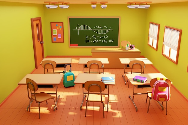 3D-Illustration des Schulklassenzimmers