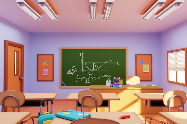 Kostenlose PSD 3d-illustration des schulklassenzimmers