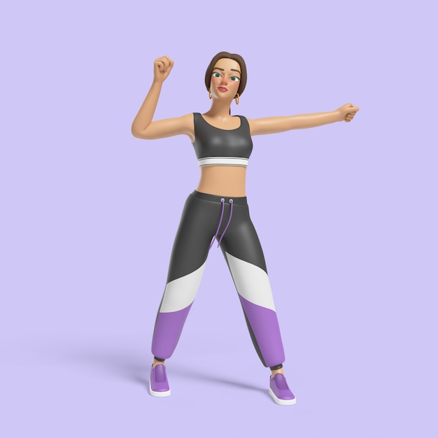 Kostenlose PSD 3d-illustration einer frau, die eine tanzpose zeigt