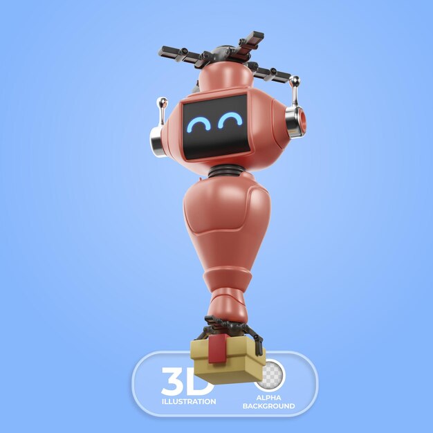 3D-Illustration eines fliegenden Robotercharakters