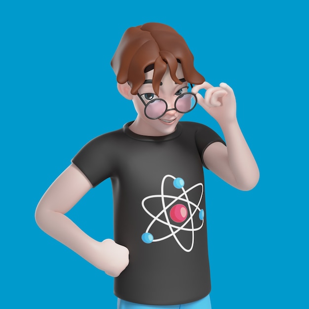 Kostenlose PSD 3d-illustration eines posierenden nerd-jungen