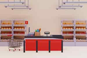 Kostenlose PSD 3d-illustration eines supermarkts