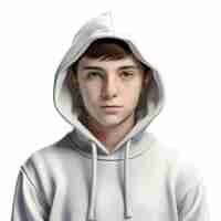 Kostenlose PSD 3d-illustration eines teenagers in einem weißen hoodie auf weißem hintergrund