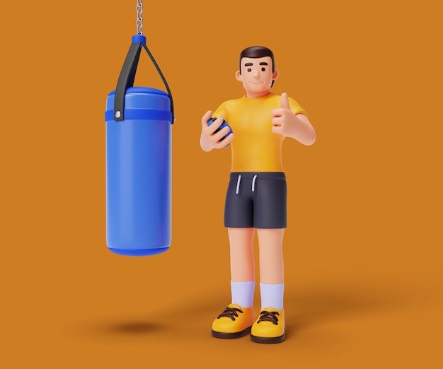 Kostenlose PSD 3d-illustration mit gymnastik-personaltrainer-charakter