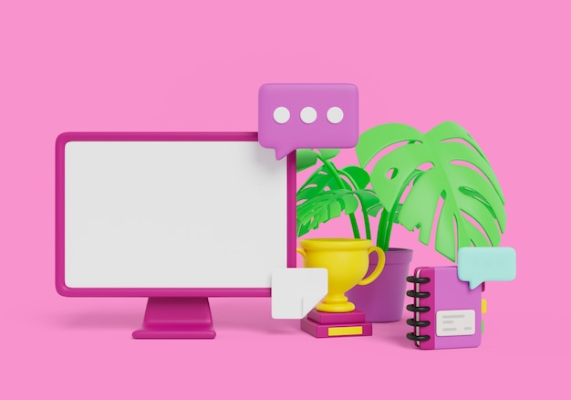 3D-Illustration mit leerem Verkaufsbanner auf dem Bildschirm des Geräts