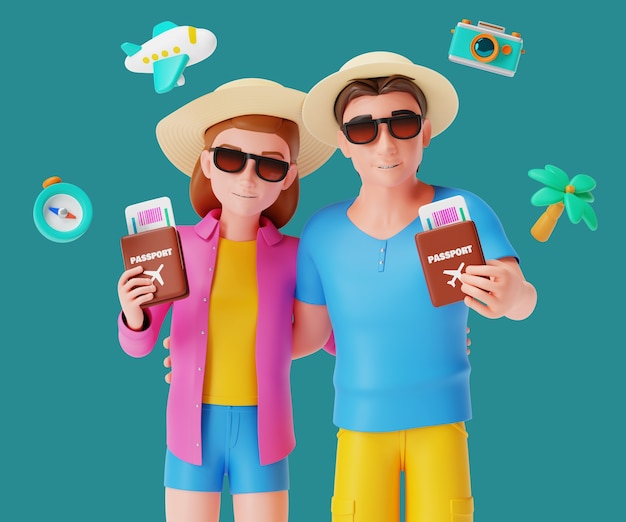 3d-illustration mit reisetouristenfiguren