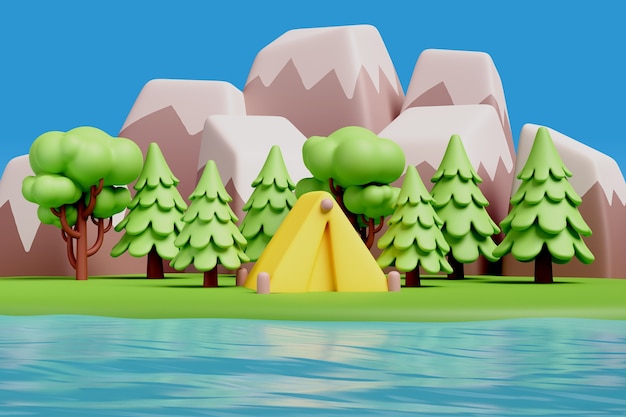 3D-Illustration mit Wasserlandschaft und Natur