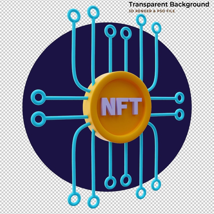 Kostenlose PSD 3d-illustration nft-chip. nicht fungibles token- und hardware-konzept. 3d-rendering.
