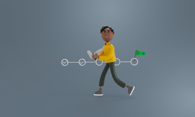 Kostenlose PSD 3d-illustration zeichentrickfigur bart geschäftsmann steht und hält tablet in seinem arm mit lächeln, rendering