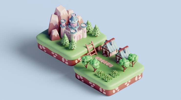 Kostenlose PSD 3d-isometrische landschaft mit naturelementen