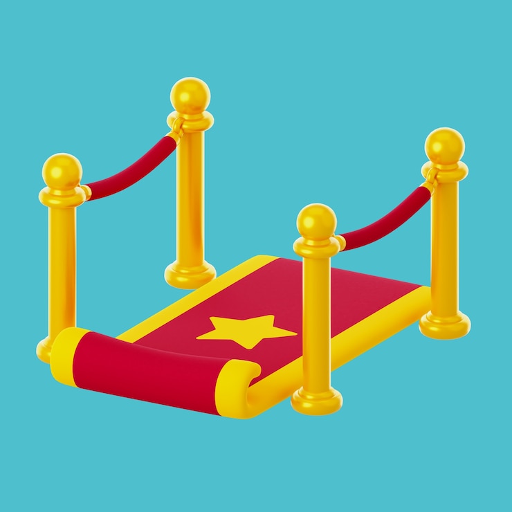 Kostenlose PSD 3d-kino-icon-illustration mit rotem teppich
