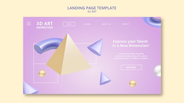 Kostenlose PSD 3d-kunst-landingpage