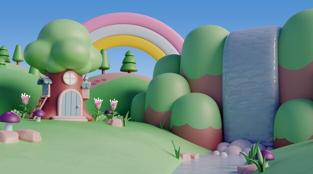 3D-Landschaft mit Märchenelementen