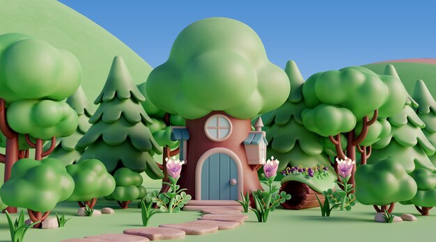 3D-Landschaft mit Märchenelementen