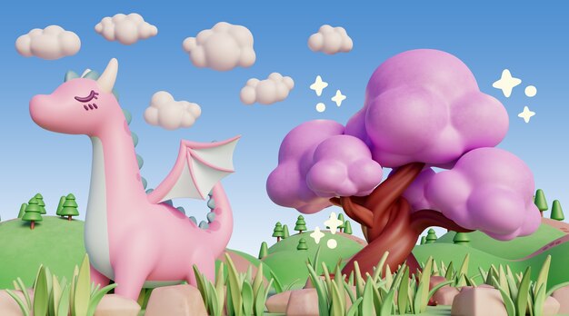 3D-Landschaft mit Märchenelementen