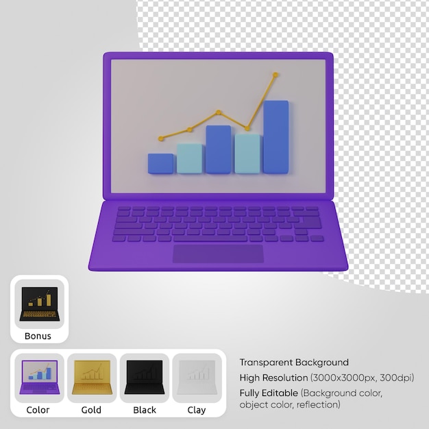 3d-laptop mit statistik