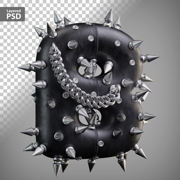 3D-Lederbuchstabe mit Metallspitzen und Kette