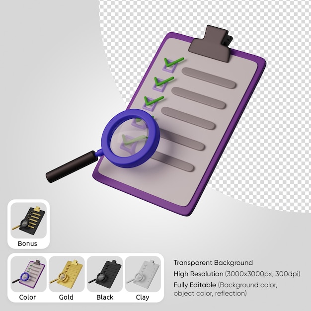 3D-Liste mit Lupe