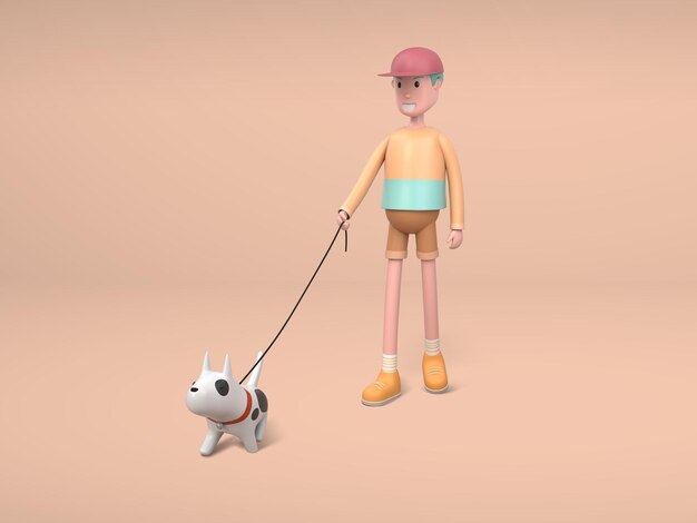 3D Mann Walking Leine der Hundecharakter