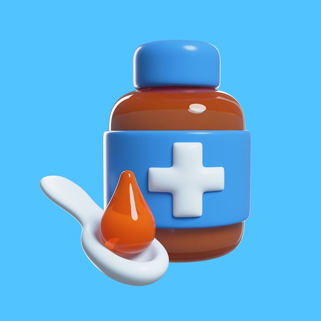 Kostenlose PSD 3d-medizinische elemente mit einer medizinflasche