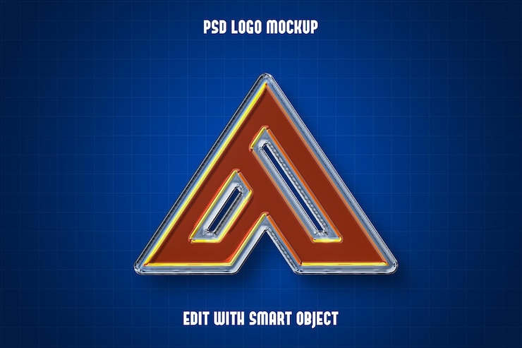Kostenlose PSD 3d-neon-logo-mockup auf blauem hintergrund
