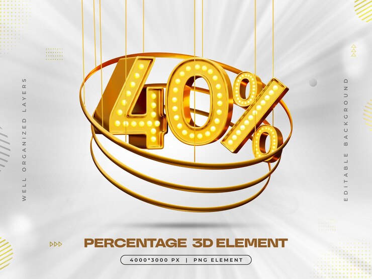 Kostenlose PSD 3d nummer 40 prozentrabatt isolierte rendering