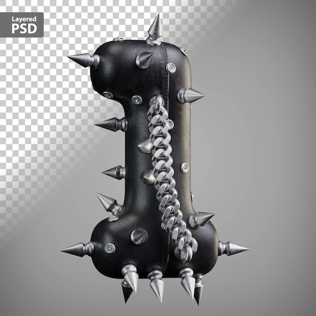 Kostenlose PSD 3d-nummern aus leder mit metallspikes und kette