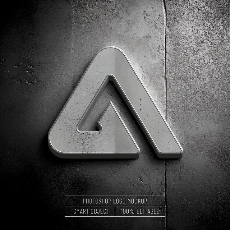 Kostenlose PSD 3d-realistisches metall-logo-mockup auf beton