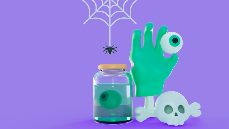 Kostenlose PSD 3d-render-halloween-hintergrund mit gruseligen elementen