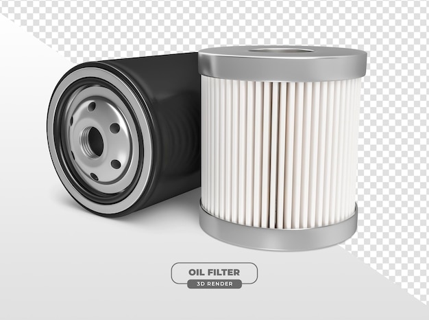 3D-Rendered realistischer Metallölfilter für die Wartung von Automobilen mit durchsichtigem Hintergrund
