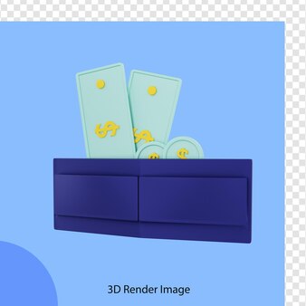 3d-rendering der e-commerce-brieftasche mit geld
