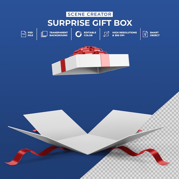 3d-rendering der geöffneten überraschungsgeschenkbox Premium PSD