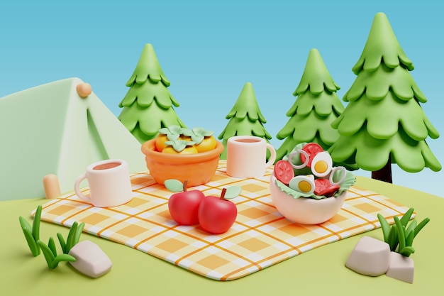 Kostenlose PSD 3d-rendering der picknick-illustration