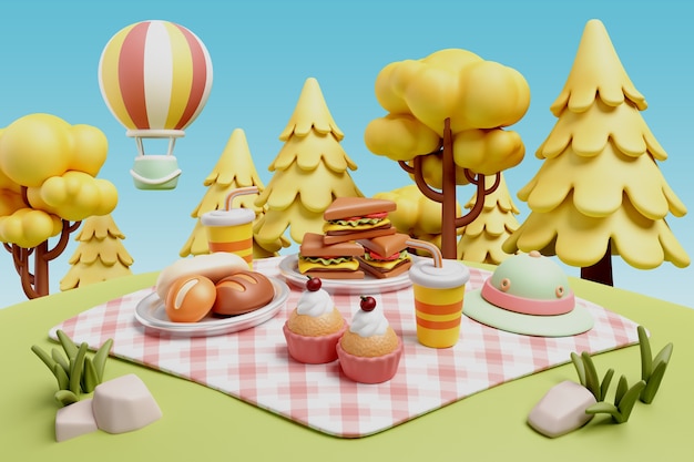 Kostenlose PSD 3d-rendering der picknick-illustration