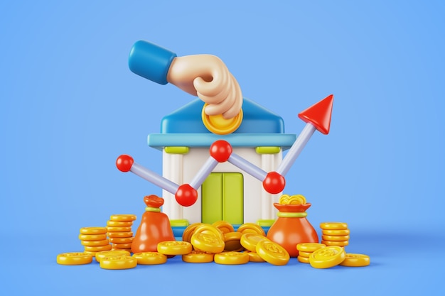 3D-Rendering des Bankverkaufs-Hintergrunds