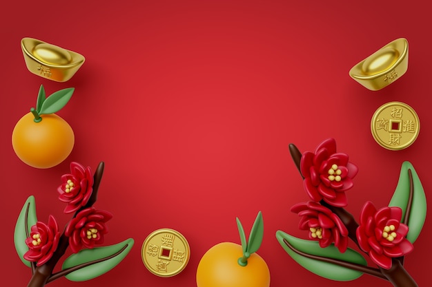 3D-Rendering des chinesischen Neujahrs-Hintergrunds