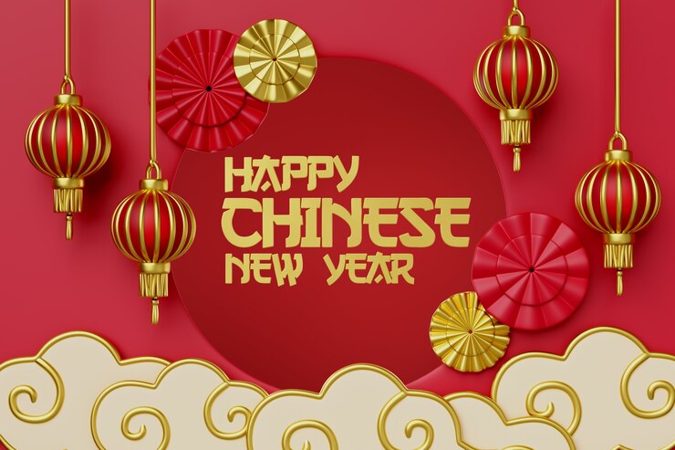 Kostenlose PSD 3d-rendering des chinesischen neujahrs-hintergrunds