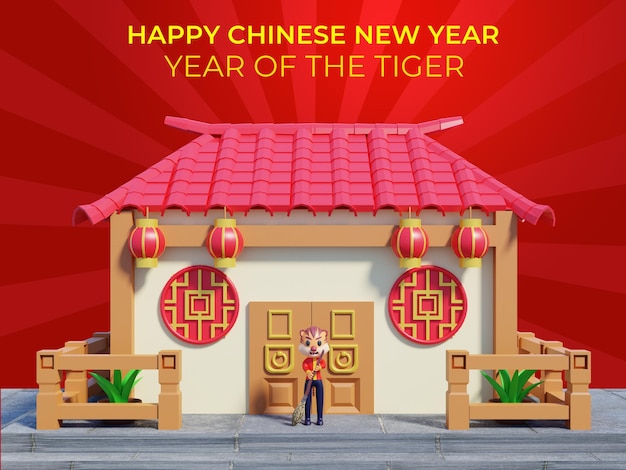 3d-rendering des chinesischen neujahrskonzepts des tempels