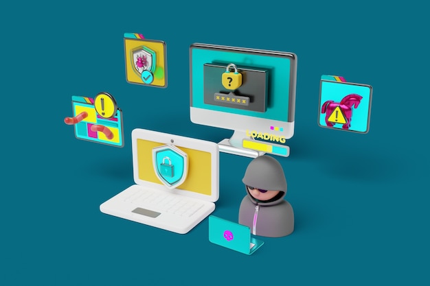 3D-Rendering des Cybersicherheitshintergrundes