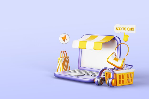 3D-Rendering des E-Commerce-Hintergrunds