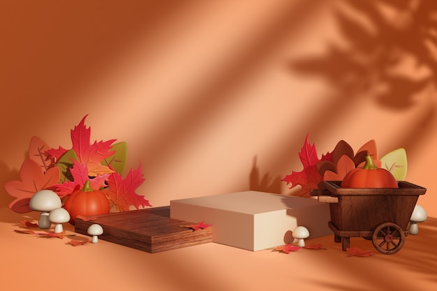 3D-Rendering des Herbstverkaufs-Podiums-Hintergrunds