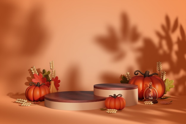 3D-Rendering des Herbstverkaufs-Podiums-Hintergrunds