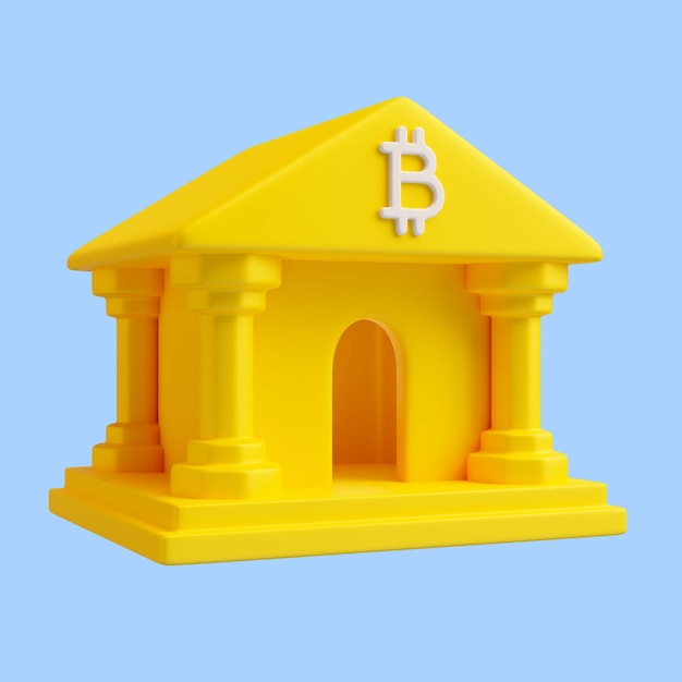 3D-Rendering des Ikonen der Krypto-Bank Bitcoin