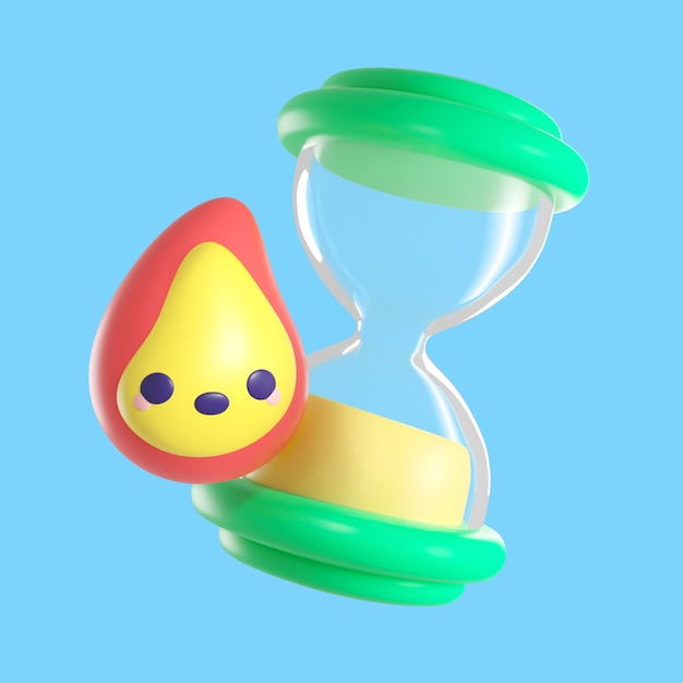 3D-Rendering des Kawaii-Zeit- und Datums-Icons